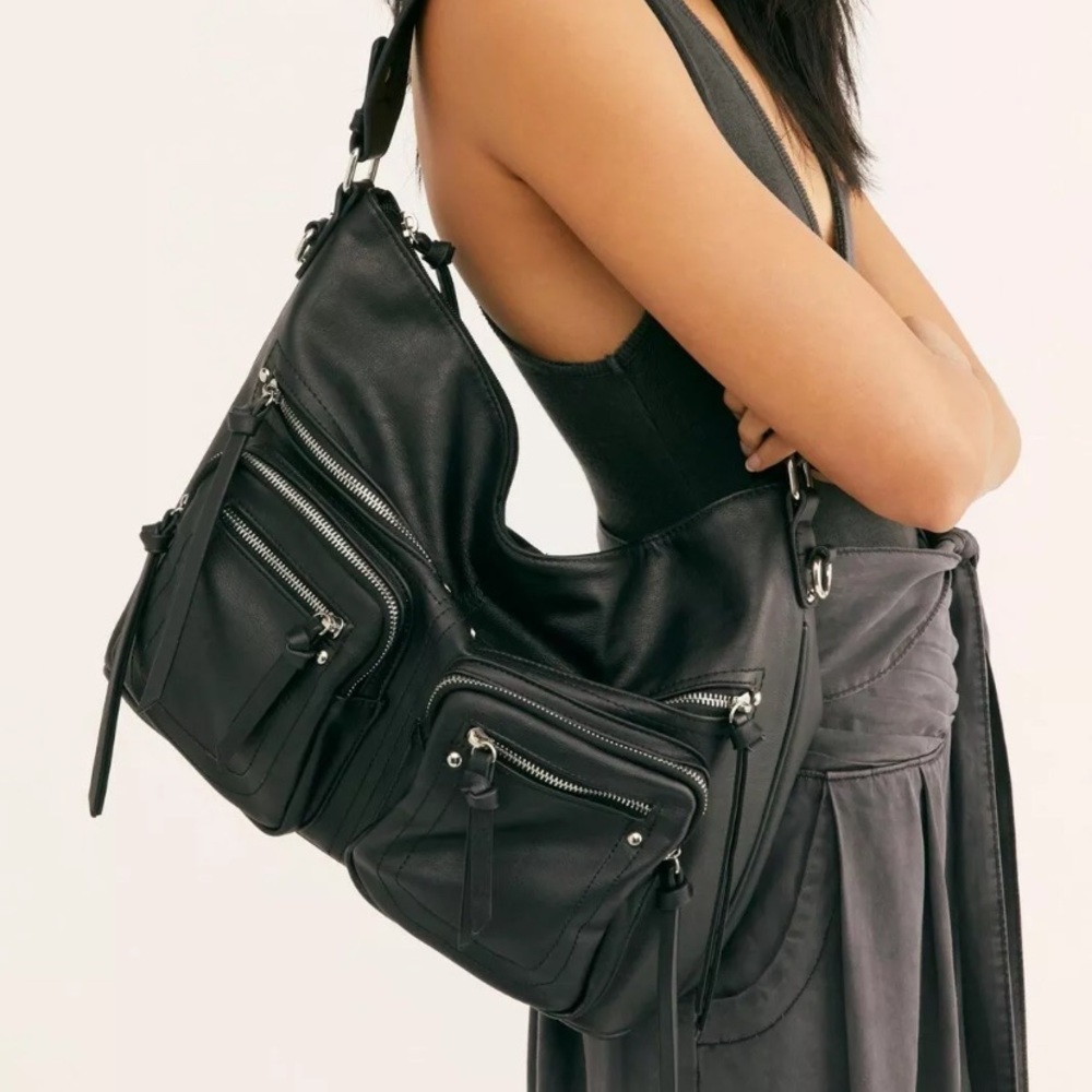 Free People Alexandra Moto Hobo Bag BLACK handbag